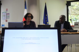 Myriam COTTIAS en compagnie du président du Collectif, lors de sa conférence le 5 mai 2018.